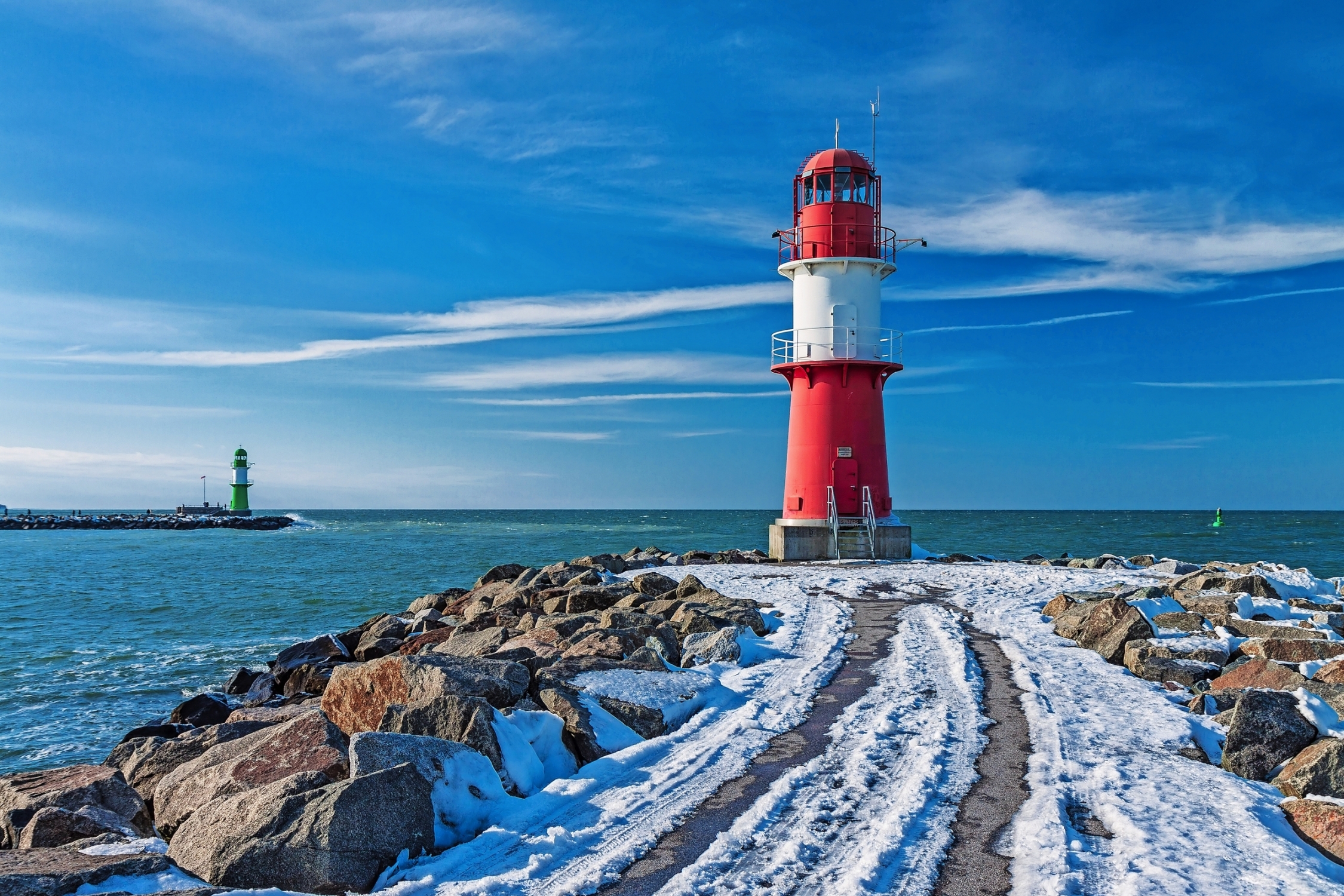 Molentürme in Warnemünde im Winter
